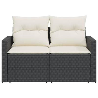 Tuinbank 2-zits met kussens poly rattan zwart