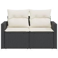 Tuinbank 2-zits met kussens poly rattan zwart - thumbnail