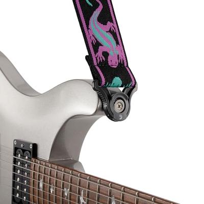 D&apos;Addario Auto Lock Woven Nylon Guitar Strap Green / Purple Lizards gitaarband