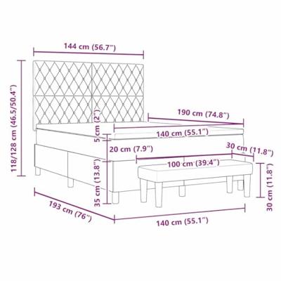 Boxspring Bed met Matras & Bank Lichtgrijs 140x190 cm Fluweel