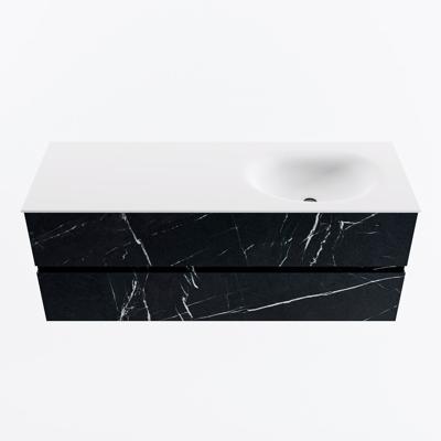 MONDIAZ VICA 130cm badmeubel onderkast Marquina 2 lades. Wastafel MOON rechts 1 kraangat, kleur Talc.