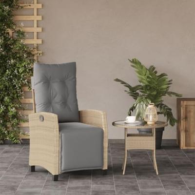 Tuinstoel verstelbaar met voetensteun poly rattan gemengd beige