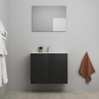 On-Line Badkamermeubelset - 80 cm - Voorgemonteerd - 2 Deuren met Greep - Porseleinen Wastafel - 1 Kraangat - Spiegel - Mat Zwart - thumbnail