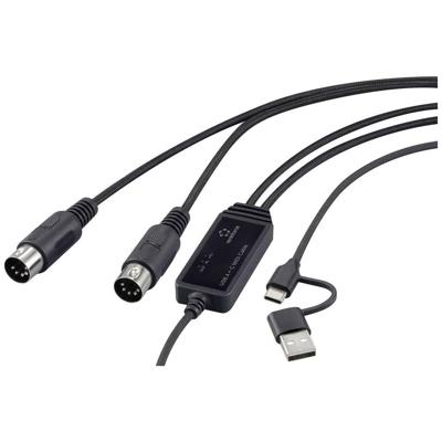 Renkforce RF-6439636 USB, MIDI Adapter [2x DIN-stekker 5-polig - 1x USB-C, USB-A] Zwart 2 m
