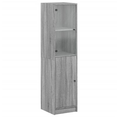 Hoge kast met glazen deur 35x37x142 cm grijs sonoma eikenkleur