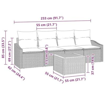 Tuinbankenset met kussen 5 pcs Zwart poly rattan