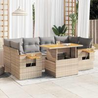 7-delige Loungeset met kussens poly rattan acacia beige - thumbnail