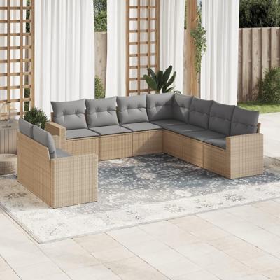 9-delige Loungeset met kussens poly rattan beige