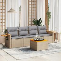5-delige Loungeset met kussens poly rattan beige - thumbnail