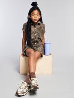 Denim short met luipaardprint beige - thumbnail
