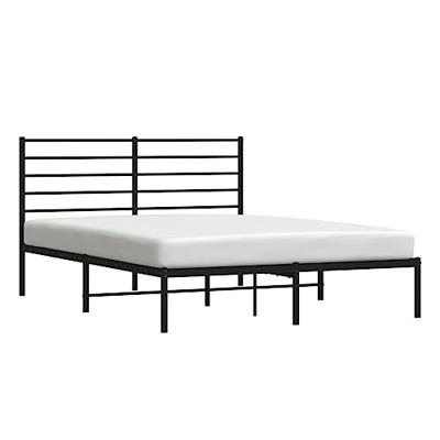 Bedframe met hoofdbord metaal zwart 135x190 cm