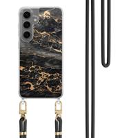 Samsung Galaxy S24 hoesje met zwart koord - Marmer grijs brons - thumbnail