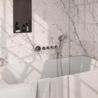 Chrome Carving thermostatische inbouw badkraan SET 02 met uitloop en handdouche, doucheslang en chroom wandaansluitbocht