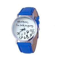 Alfabet nummer patroon lederen riem horloge (blauw) - thumbnail