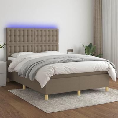 Boxspring met matras en LED stof taupe 140x190 cm