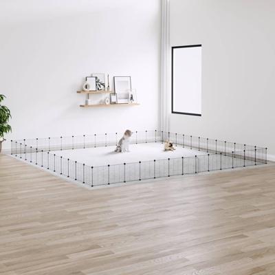 VidaXL Huisdierenkooi met deur 52 panelen 35x35 cm staal zwart VidaXL Huisdierenkooi met deur 52 panelen 35x35 cm staal zwart