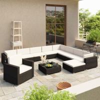 vidaXL 12-delige Loungeset met kussens poly rattan zwart - thumbnail