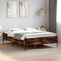 Bedframe bewerkt hout metaal gerookt eikenkleurig 150x200 cm - thumbnail