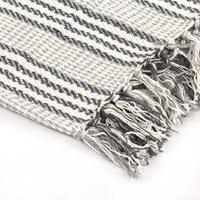 VidaXL Plaid strepen 125x150 cm katoen grijs en wit - thumbnail