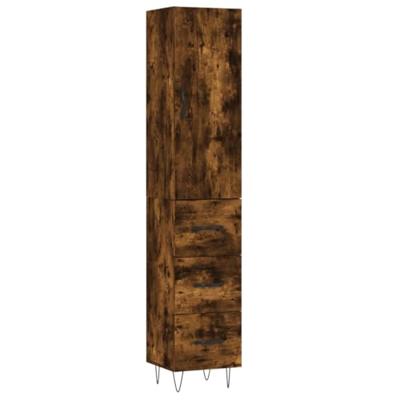Hoge kast 34,5x34x180 cm bewerkt hout gerookt eikenkleurig