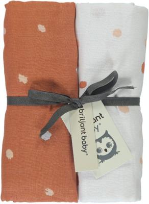 Briljant Baby Sunny hydrofiele luier - set van 2 120x120 cm stip terra/wit