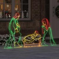 Verlichte Kerststal met 550 LED Multikleur 112 x 72 cm PVC - thumbnail
