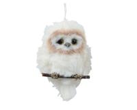 Kersthanger uil kunstbont op stok 8 cm creme - thumbnail