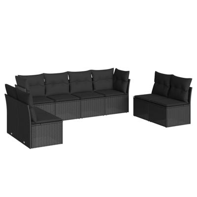 8-delige Loungeset met kussens poly rattan zwart - thumbnail