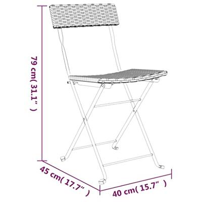 3-delige Bistroset inklapbaar poly rattan grijs - thumbnail