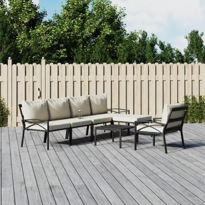 7-delige Loungeset met kussens staal zandkleurig