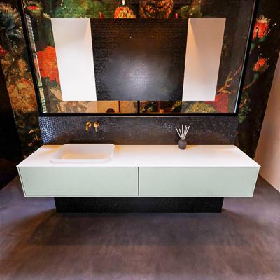 Badkamermeubelset Mondiaz Erin 200 cm met 2 Lades met RIDGE Wastafel Links Talc Zonder Kraangaten Greeploos Mat Greey