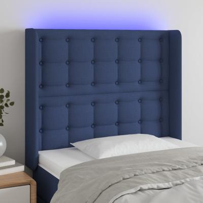 Hoofdbord LED 147x16x118/128 cm stof blauw