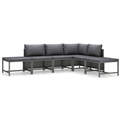 6-delige Loungeset met kussens poly rattan grijs