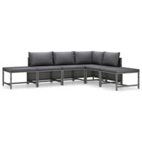 6-delige Loungeset met kussens poly rattan grijs - thumbnail