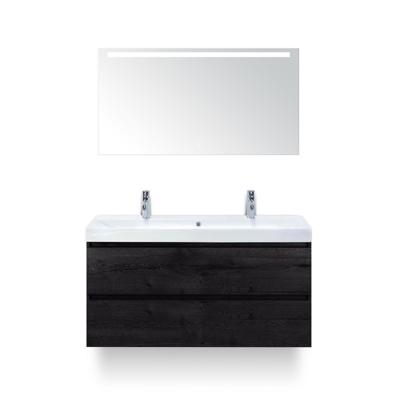 Maxx XL Badmeubelset 120 cm - Black Oak - Wastafel Just Enkel 2 kraangaten - met LED Spiegel