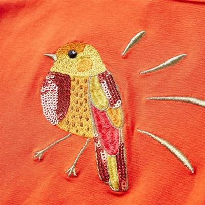 Kindershirt met lange mouwen vogelprint 104 donkeroranje - thumbnail