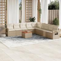 10-delige Loungeset met kussens poly rattan beige - thumbnail