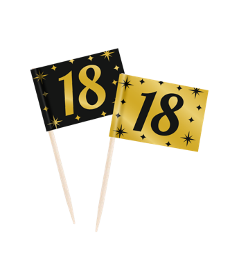 Classy Cocktail Prikkers 18 Jaar Zwart/Goud (50st)