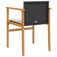 Tuinstoelen 2 st met kussens poly rattan en massief hout zwart - thumbnail