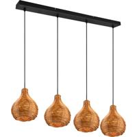 LED Hanglamp Hout Bruin 4-lichts - E14 Fitting Rechthoek - thumbnail