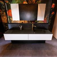 Badkamermeubelset Mondiaz Erin 200 cm met 2 Lades met RIDGE Wastafel Rechts Urban met 1 kraangat Greeploos Mat Talc - thumbnail