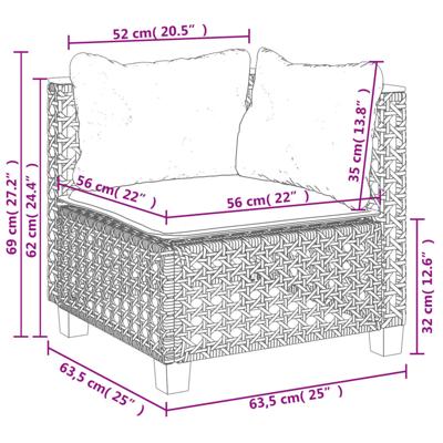 4-delige Loungeset met kussens poly rattan grijs - thumbnail