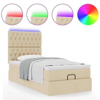 Ottoman bed met matras en LED's 120x190cm stof crèmekleurig