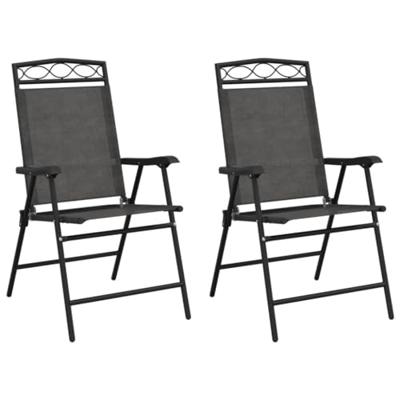 Tuinstoelen 2 st inklapbaar staal en textileen gemleerd grijs - thumbnail