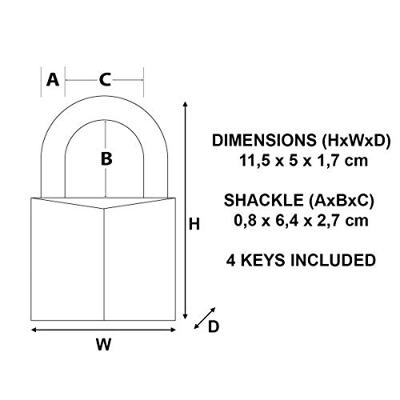 Masterlock 50mm thick solid brass body - 64mm hardened steel long shackle, 8mm di - 2950EURDLJ - thumbnail