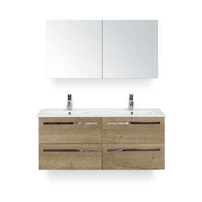 Seville Badmeubelset 120 cm - 4 laden Natuur Eiken - Keramische Wastafel Wit Enjoy - met Spiegelkast