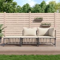 3-delige Loungeset met kussens poly rattan antracietkleurig - thumbnail