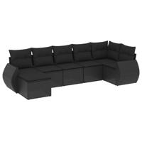 7-delige Loungeset met kussens poly rattan zwart - thumbnail