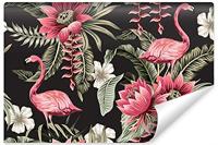 Fotobehang - Tropische bloemen en Flamingo&apos;s Vintage, 11 maten, premium print, incl behanglijm - thumbnail