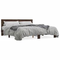 Bedframe bewerkt hout metaal bruin eikenkleur 200x200 cm - thumbnail